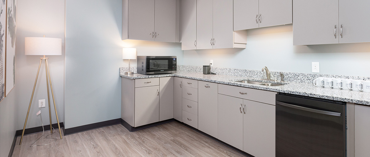 Kitchen area of co-shared office